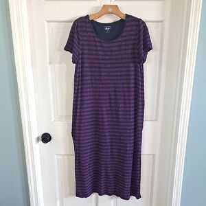 G.H. Bass & Co. Striped Short Sleeve Viscose Stretch Knit Causal Midi Dress